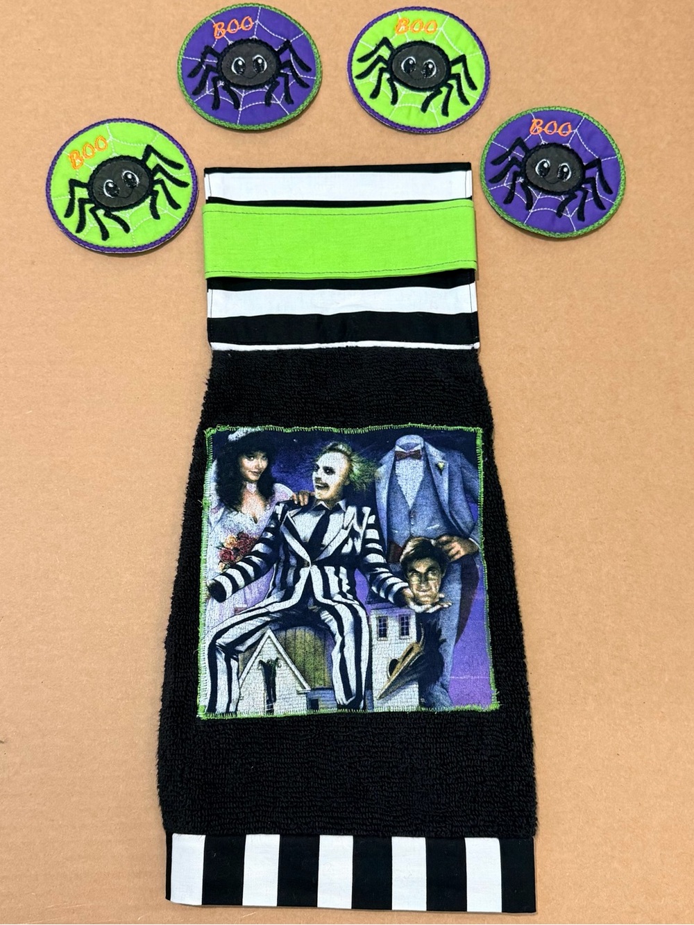 Handmade Beetlejuice Upcycled Kitchen Hanging Towel Bathroom Decor Halloween